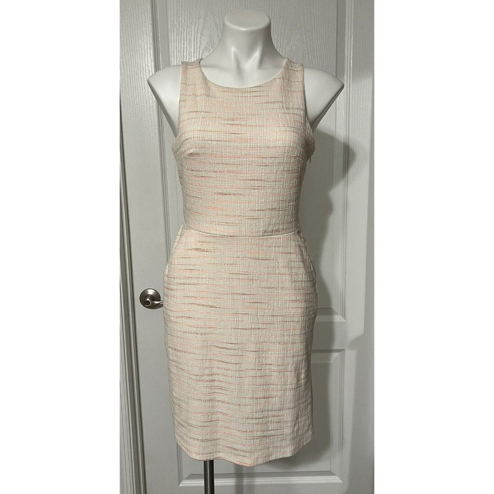 Loft Women's Sleeveless Criss Cross Back Pockets A-Line Dress Cream/Pink 4 NWOT